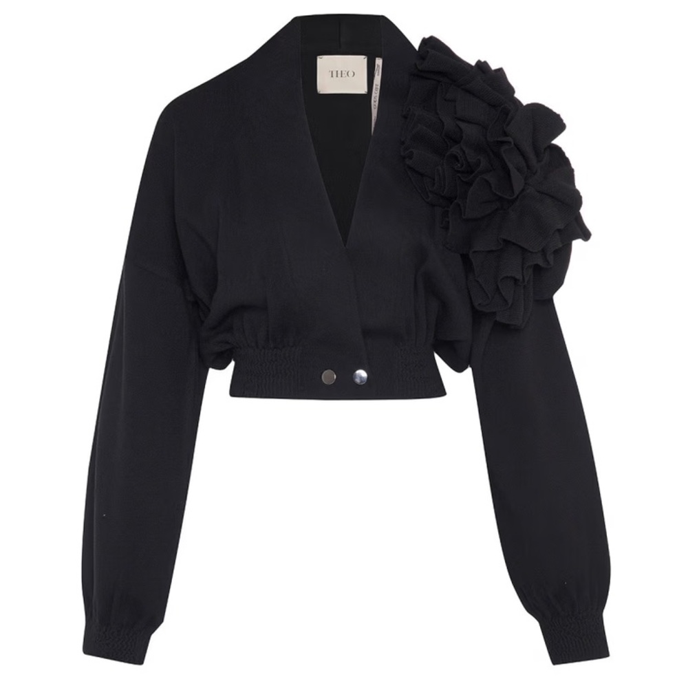 Theo the Label black Nomia rosette cropped cardigan NWT large